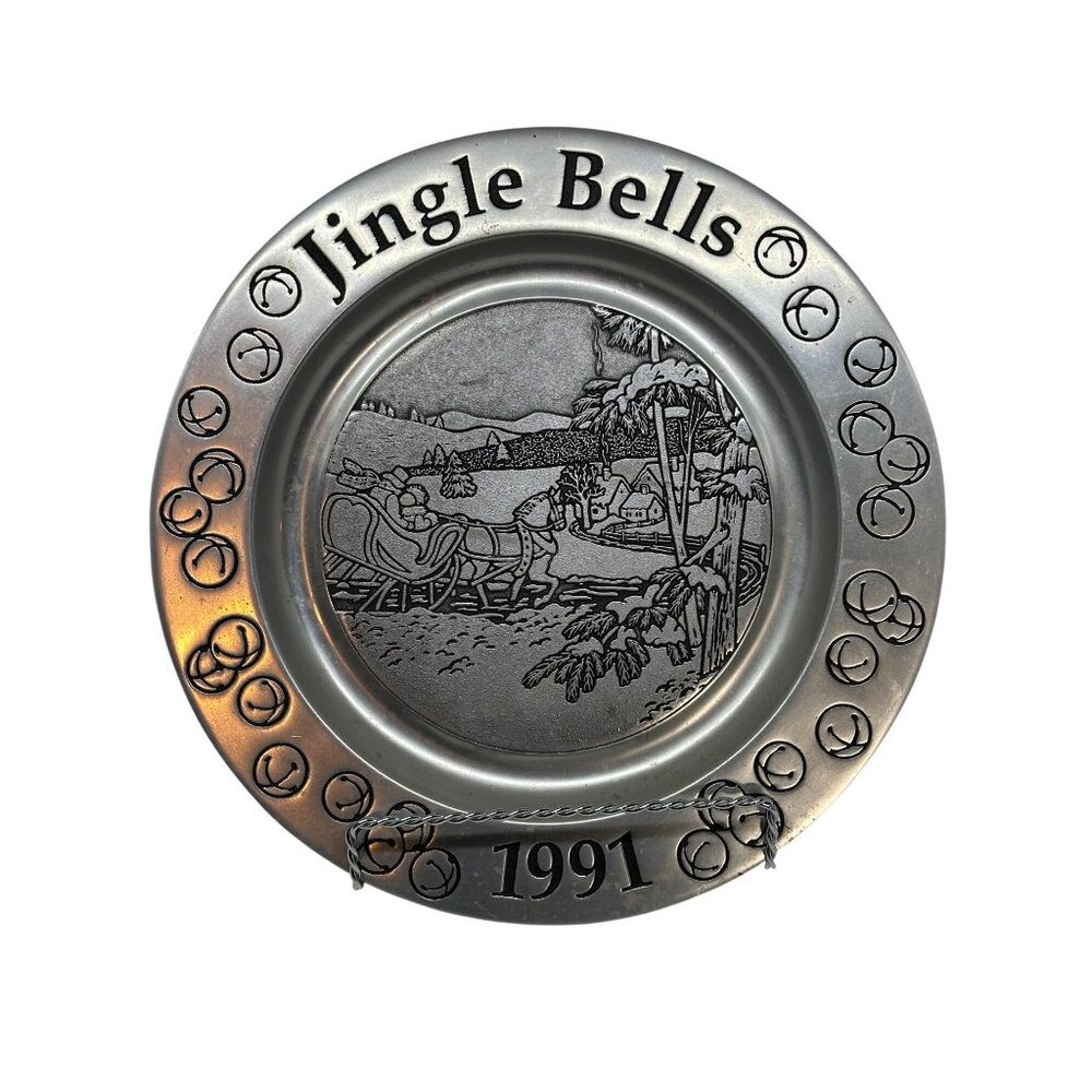 VTG Wilton Armetale Pewter Jingle Bells 90s Decorative Plate Handcrafted Holiday